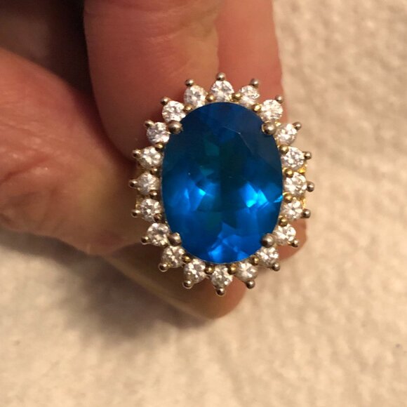 PRINSESS DIANA'S ring! gold plated blue topaz vintage Diana's ring, size 7 - Picture 7 of 7